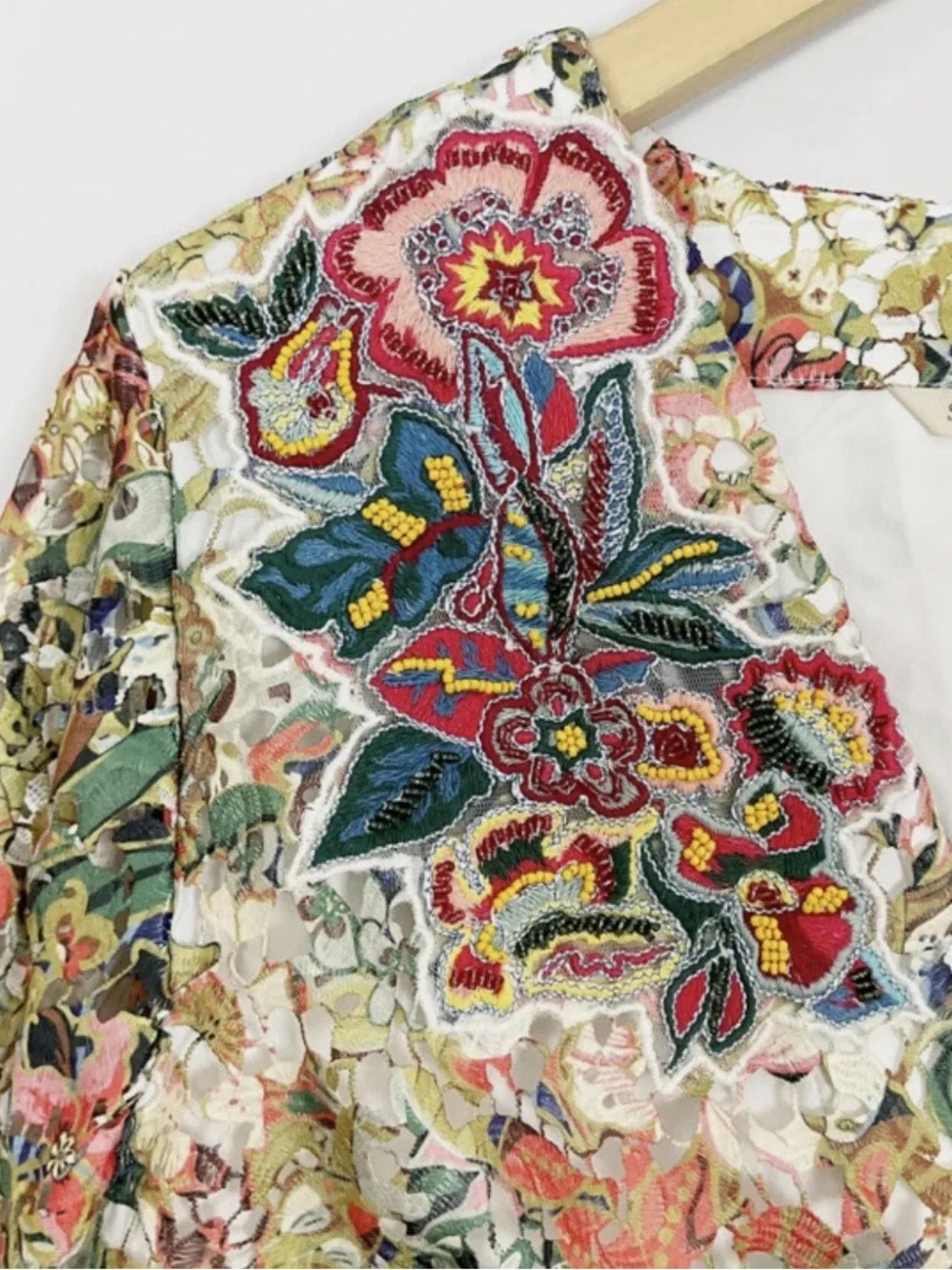 Soft Surroundings Ariege Hand Embroidered Beaded Lace Jacket XL Boho Peplum